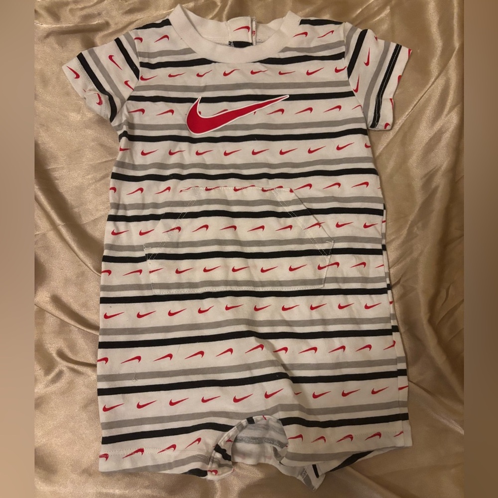 Nike Red and Black Striped Baby Romper